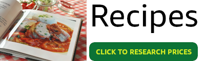 Banner showing recipe books and an invitation to click and research prices
